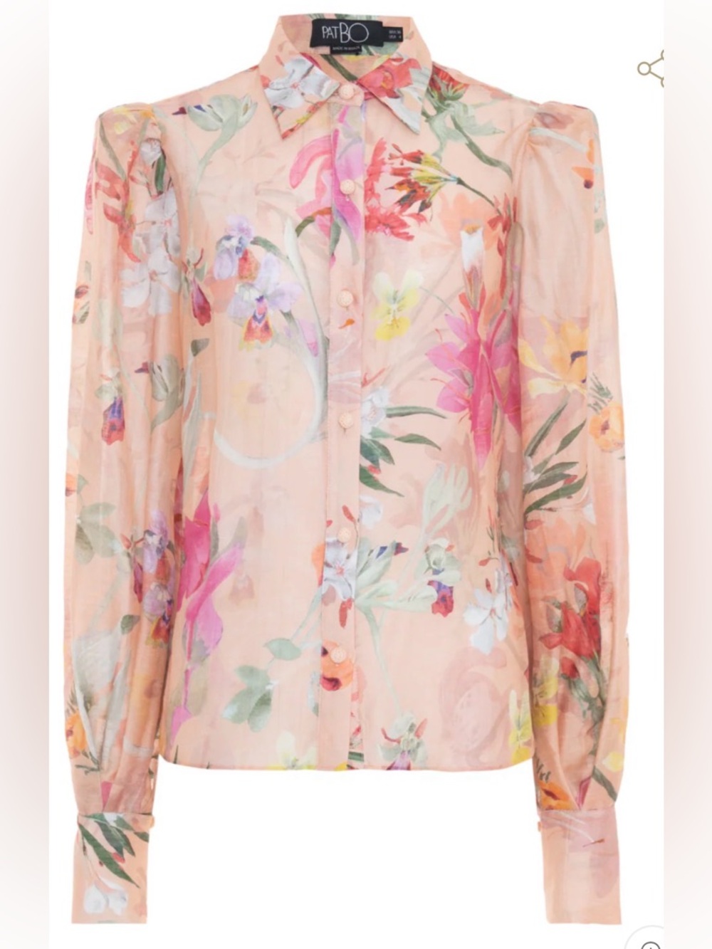 PatBO Pink Lily Flower Puff-Sleeve Button-Up Blouse